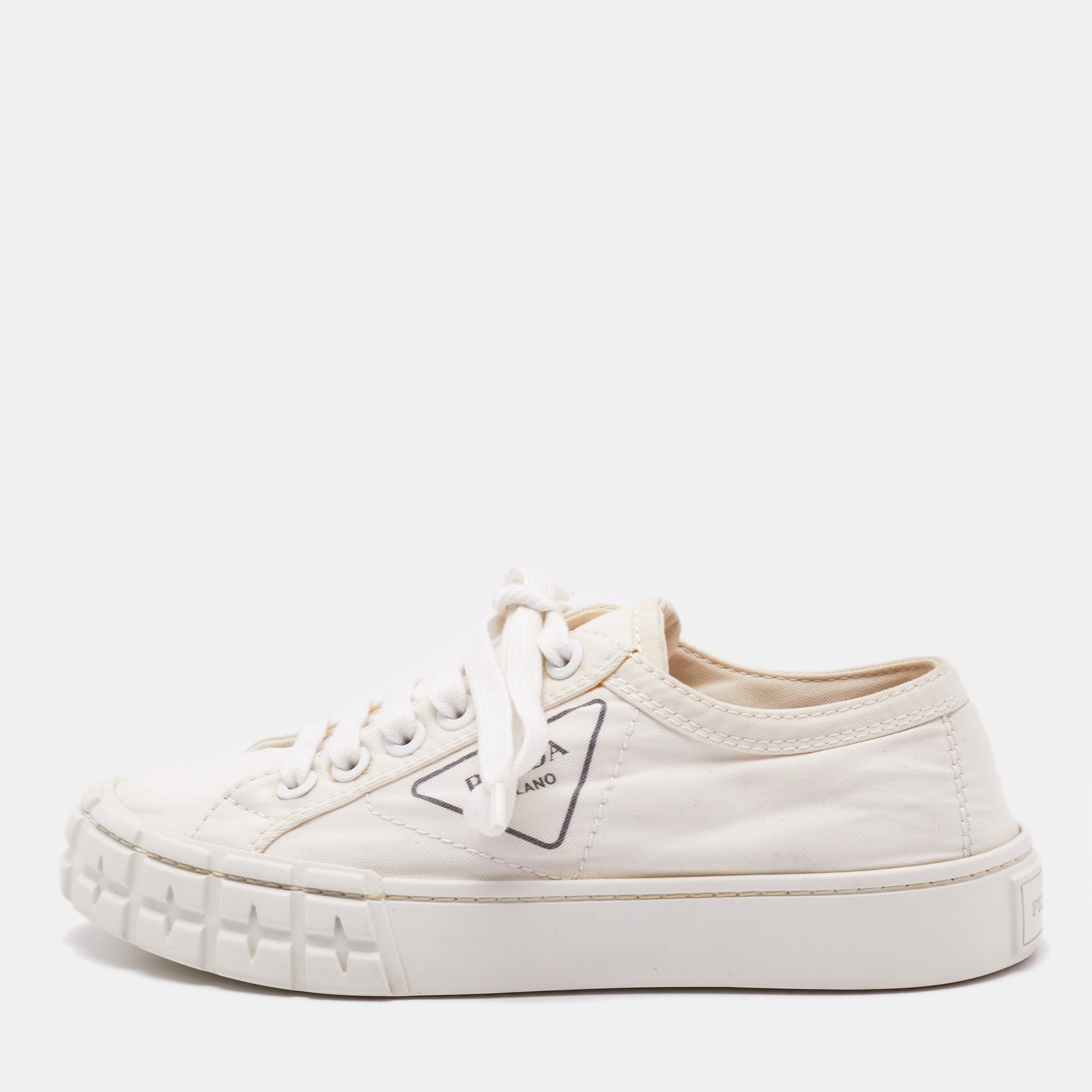 Prada White Re-Nylon Double Wheel Low Top Sneakers Size 37 EU