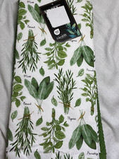 COLORDRIFT KITCHEN TOWELS 3  HERBS WHITE GREEN 18X28 100 COTTON NIP