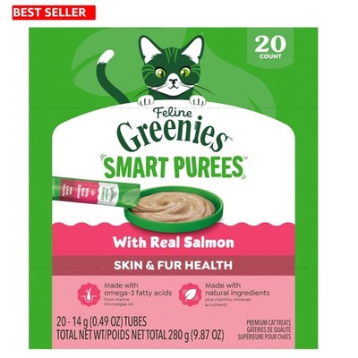 Feline Smart Purees Salmon Lickable Treats - Nourishing Cat Snack, 20 Tubes