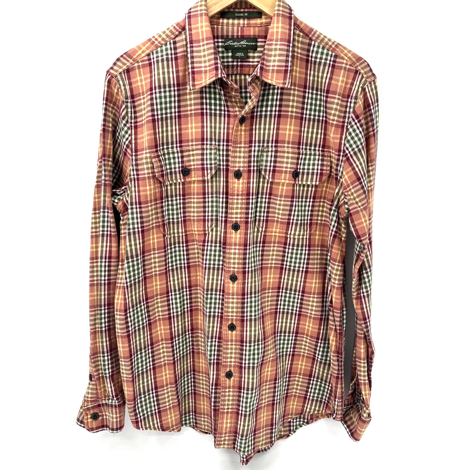 Eddie Bauer Men's Large Classic Fit Plaid Flannel Long Sleeve Cotton Shirt