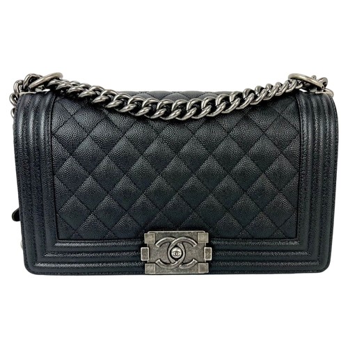 Chanel Caviar Quilted Medium Boy Flap Shoulder Bag Women Black One Size