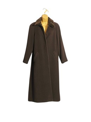 Long Dark Brown Wool Coat With Faux Fur Removable Collar UK 10 Petite Precis 