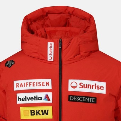 DESCENTE MENS SWISS SKI HOODED DOWN JACKET SQ423SDJO3 RED M-3XL