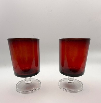 Vintage Luminarc Arcoroc Ruby Red Stemmed Goblets   Made in France Pair