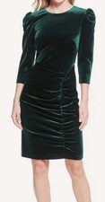 NWT VINCE CAMUTO SZ 0 EMERALD Velvet Ruched Bodycon Zipper Back Dress
