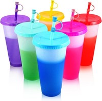 Farbwechselbecher 6 StüCk Mit Deckel & Strohhalm 710Ml Trinkbecher Set