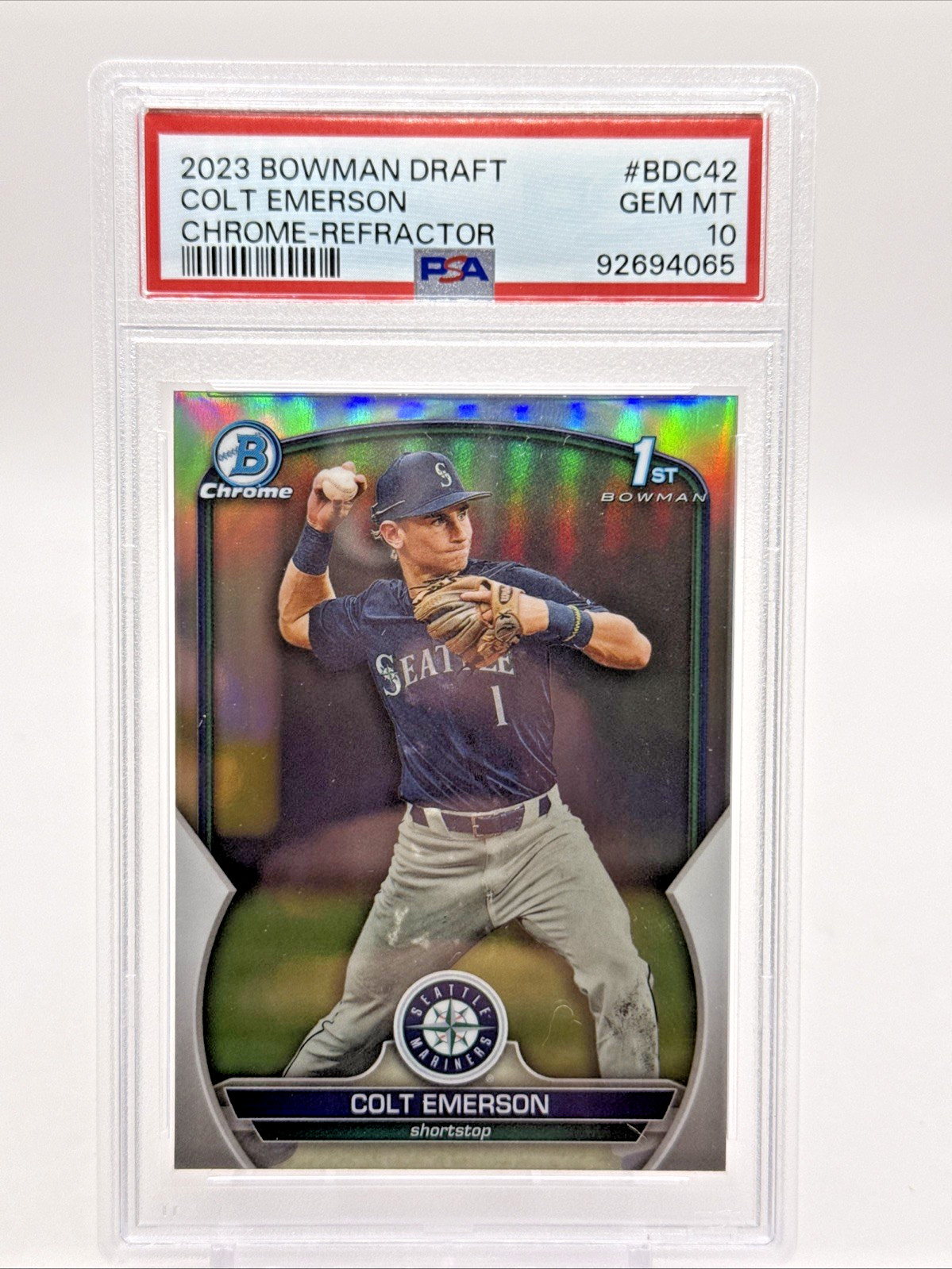 2023 Bowman Draft Colt Emerson Chrome Refractor 1st #BDC-42 Mariners PSA 10