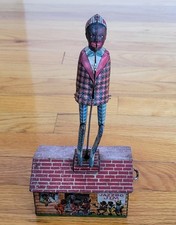 ANTIQUE 1921 STRAUSS JAZZBO JIM TIN WINDUP DANCER ON THE ROOF TOY