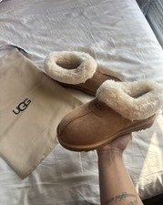 UGG Women's tazzette Brown Slip-On Suede Slippers Shearling Lined Fur Trim