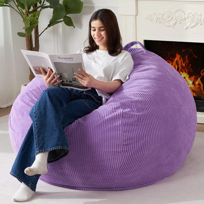 Cozy 3.5FT Purple Teardrop Bean Bag Chair with Memory Foam & Corduroy Cover
