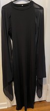 Black Witch Costume Dress Sheer Bat Sleeves Slit Fr Polyester 36  Waist 58  Long