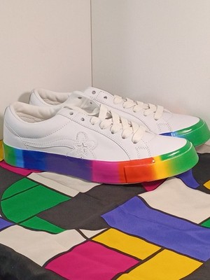 Converse x Golf Le Fleur Ox Men's White Rainbow Flower Sneakers Size 10 EU 44