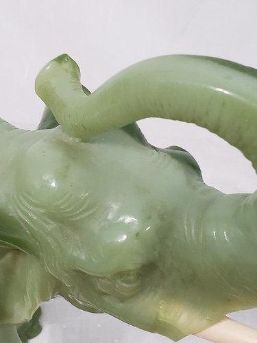 RARE Vtg LARGE Elephant Trunk Up Jadeite Green Resin Sculpture With Tusks *READ - Picture 18 of 19