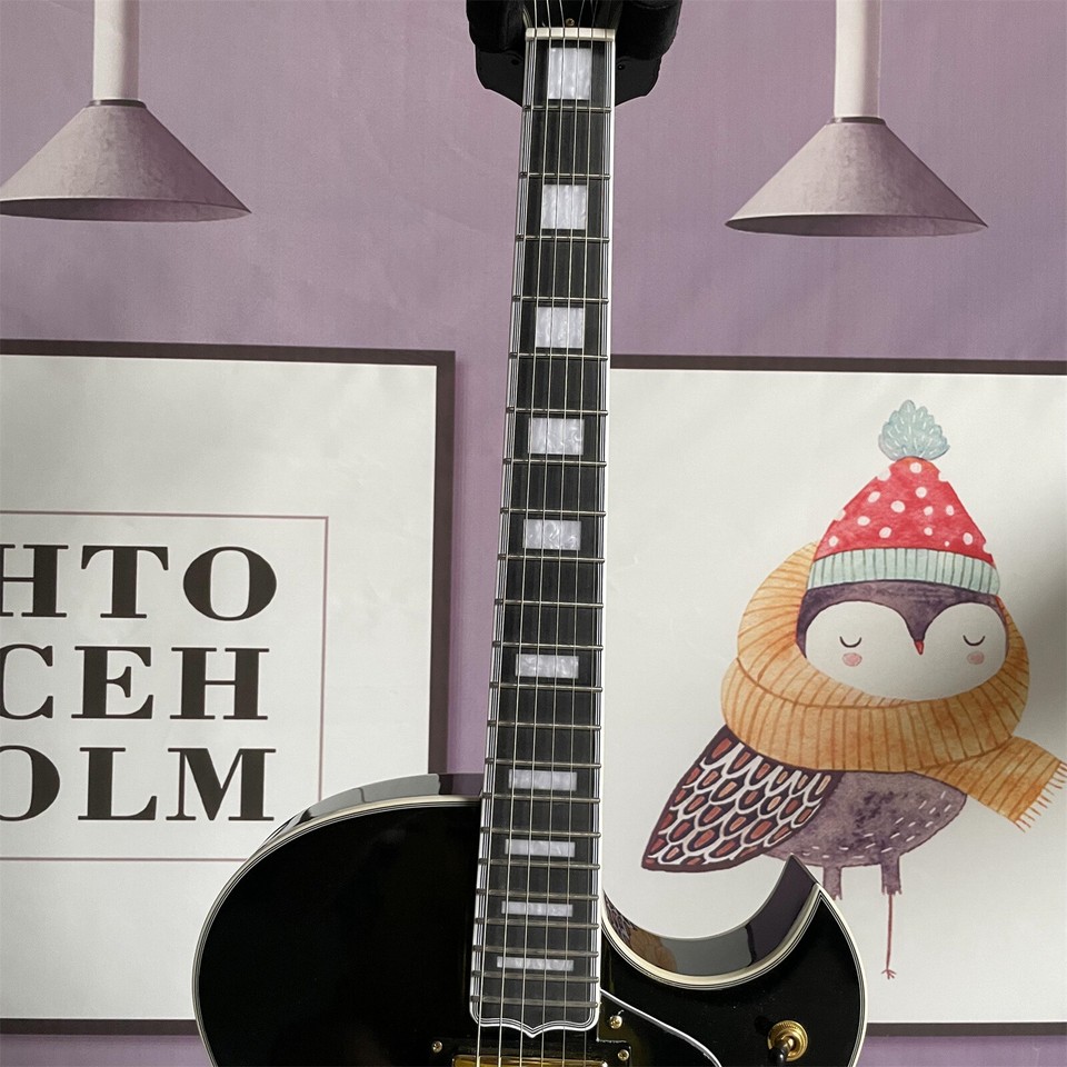 Custom Hollow Body Electric Guitar Black Maple Body HH Pickups Gold