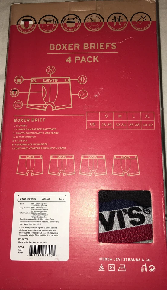 Paquete de 4 calzoncillos boxer Levis para hombre ropa interior talla S (28-30) nuevos grises negros azules Foto 4 de 4