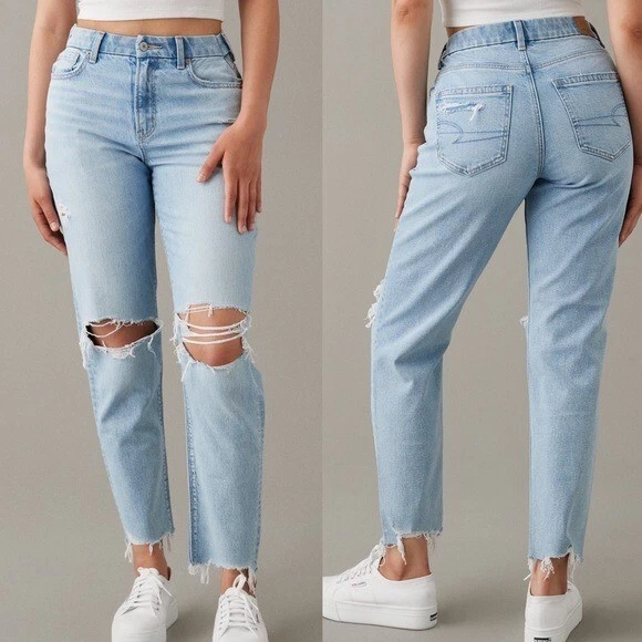 American eagle light wash mom sale jeans