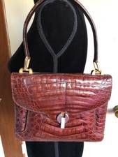 Vintage Genuine Brown Crocodile Handbag from Italy 50s