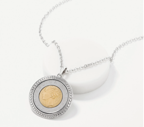 Italian Silver Bezel Set 500 Lire Coin 
