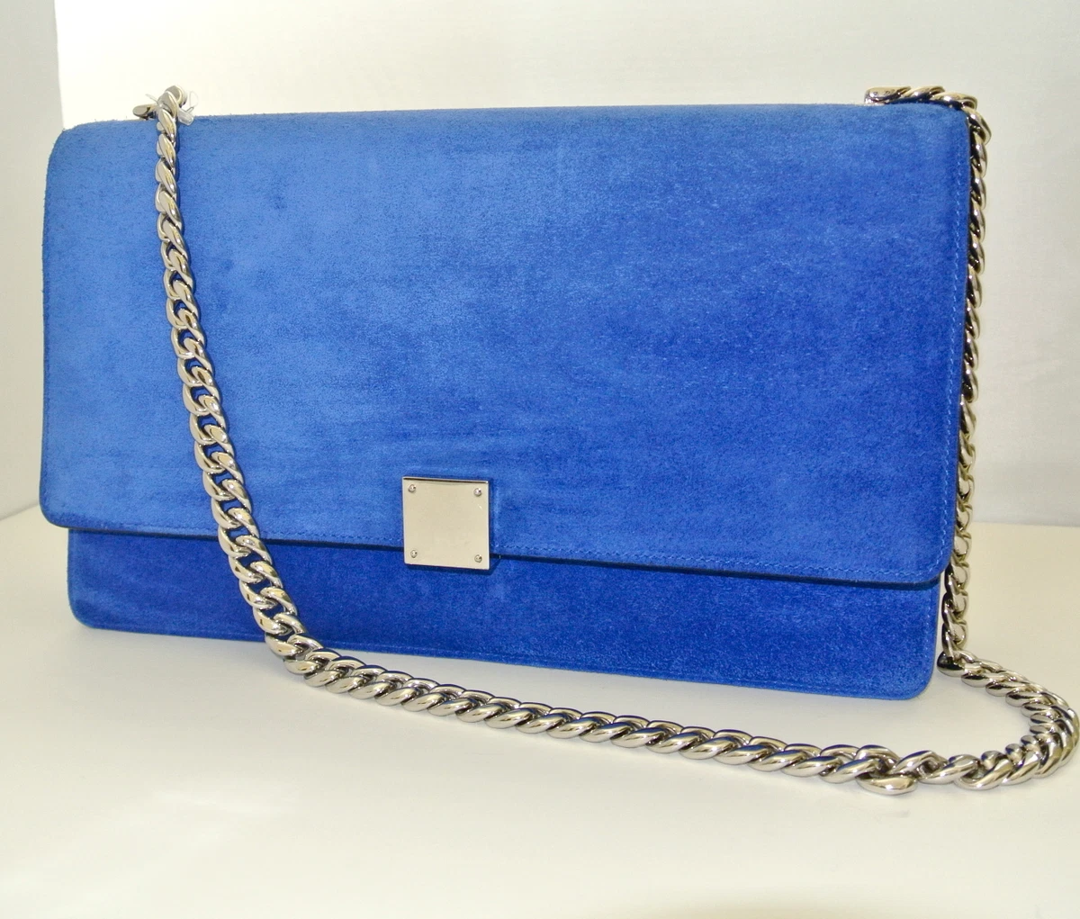 Celine Large Case Flap Suede Chain Shoulder Bag in Royal Blue Retail 4 400 NEW