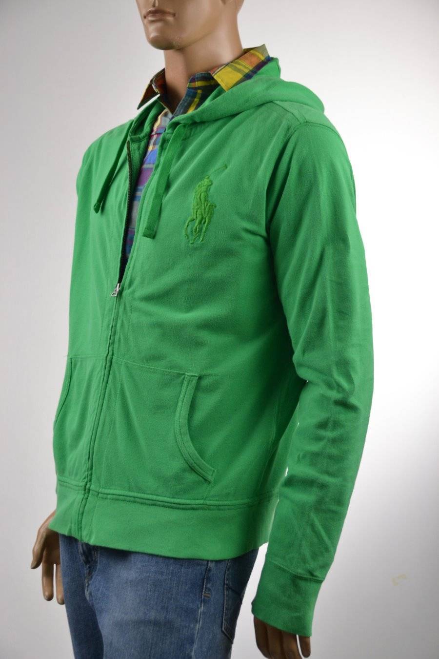 Giacca con cappuccio cardigan Ralph Lauren in rete verde brillante pony grande XL NUOVA CON ETICHETTE