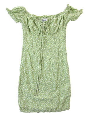 Princess Polly Rayon Cotton Stretch Green White Floral Cap Sleeve Sheath Dress 2