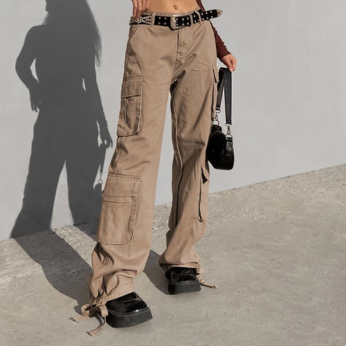 Women Cargo Pants Wide Leg Straight Trousers Casual Baggy Sweatpants casual Y2K - Picture 4 of 29