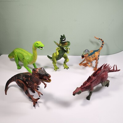 Kid Galaxy Dinosaur Poseable Set Of 5 Light Up And Sound T-rex Stegosaurus +