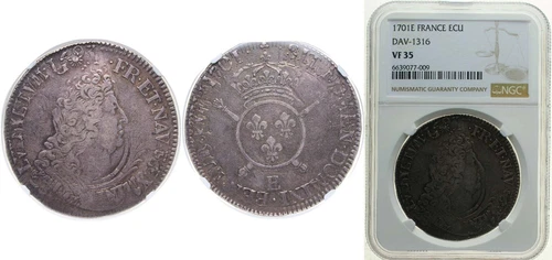 France 1701 E 1 Silver Ecu Silver NGC VF35 Top Pop