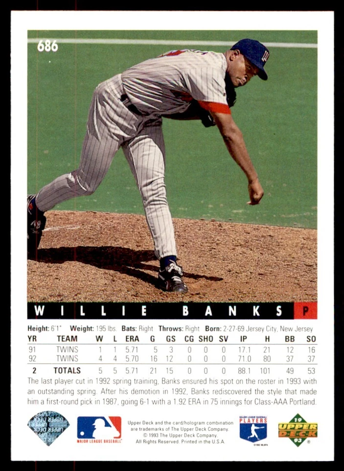 1993 Upper Deck Willie Banks #686 - Image 2 of 2