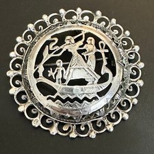 Vintage Egyptian Revival Brooch Ankh Barge Scene Pin + Pendant - Unisex