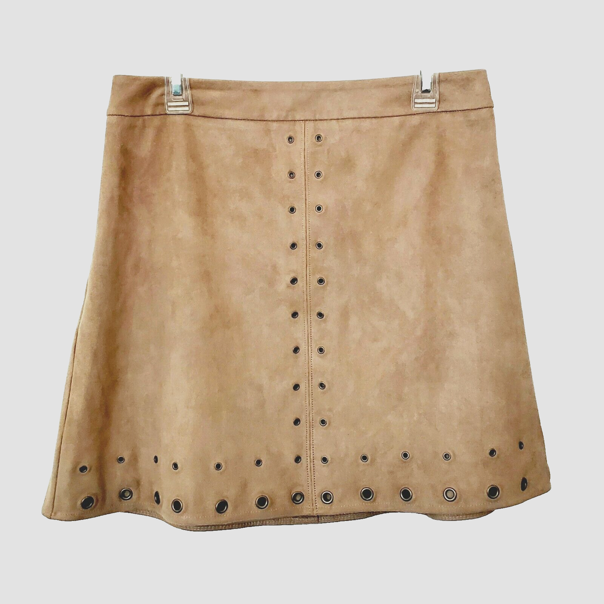 Express Short Mini Skirt Faux Suede Petite Size Tan Grommet