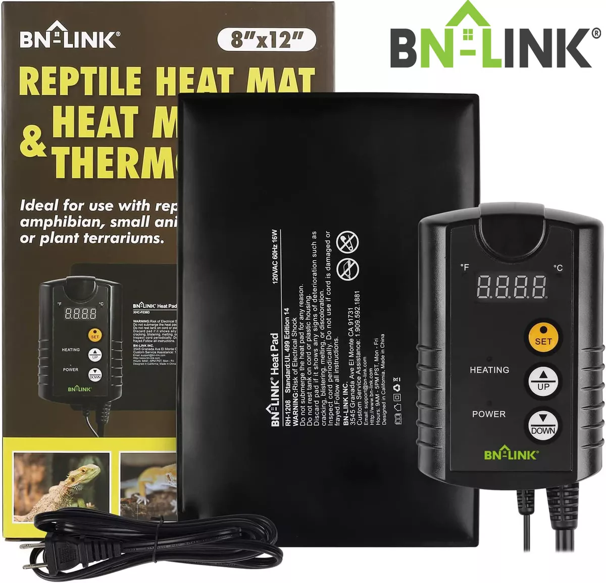 BN-LINK Reptile Heating Pad with Digital Thermostat Under Tank