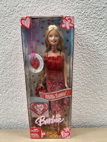 NIB VALENTINE'S DAY BARBIE WITH LOVE Blonde Doll Red Heart Necklace Mattel 2005 - Afbeelding 1 van 6