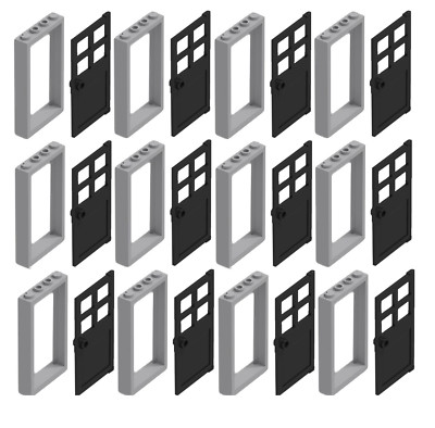 ☀️NEW LEGO X12 Light Bluish Gray Door Frame 1x4x6 BLACK Door