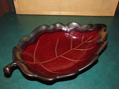 17'' LARGE LEAF CENTERPIECE BOWL/DISH STONEWARE VINTAGE PAINTED