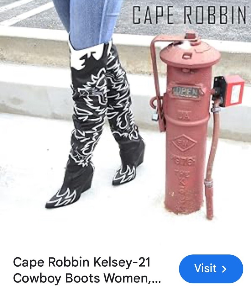 New Embroidery Cowboy Western Over The Knee Thigh High Boots Chunky