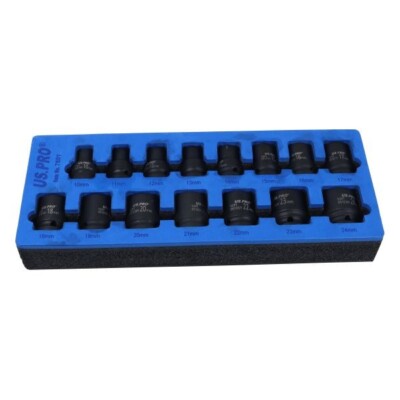 12pt 15 Stck. 1/2'' Zoll Antrieb IMPACT Steckschlüsselsatz flach Steckschlüssel Werkzeug US PRO