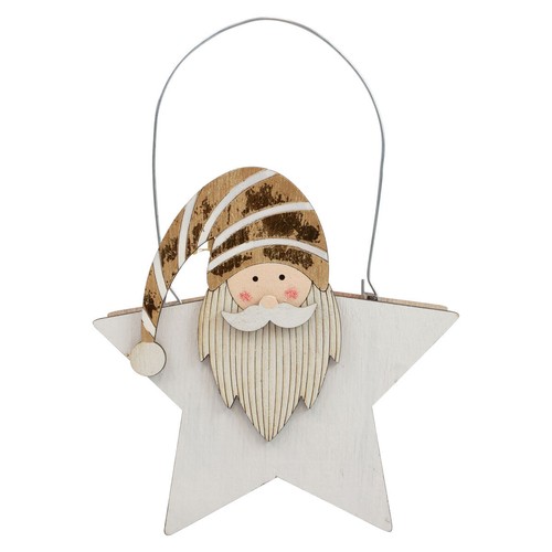 Stern Holz Deko Wichtel Gold Weiß Weihnachten 15,5×6×16,5cm - Bild 2 von 3
