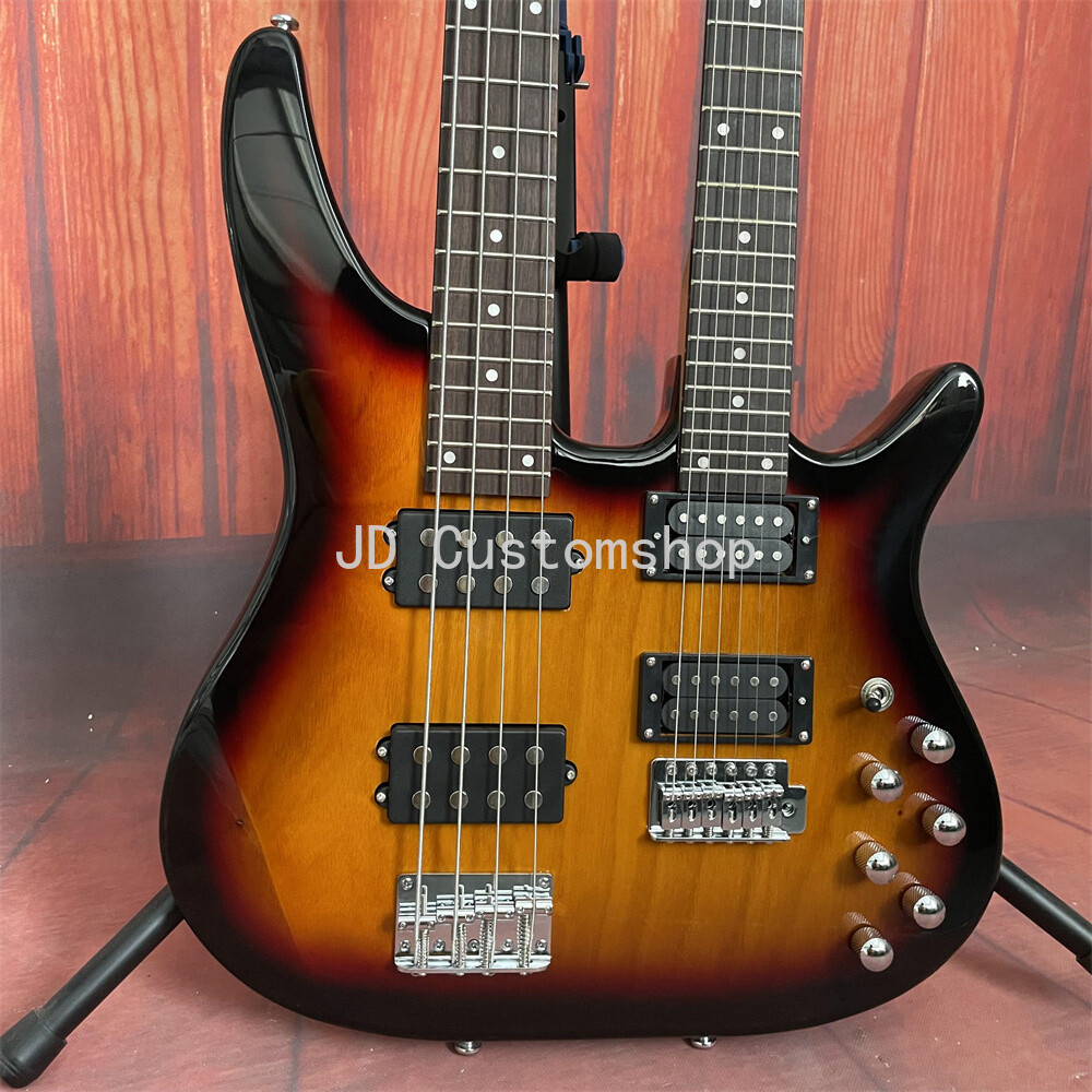 4+6 Strings Double Neck Bass Electric Guitar Rosewood Fretboard 3 Tone