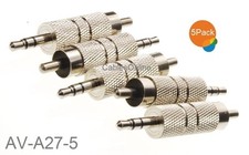 5-Pack 3.5mm 1/8" TRS Stereo Male to RCA Male Metal Adapter, AV-A27-5