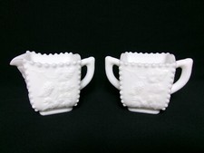 Wonderful WESTMORELAND MCM Vintage Milk Glass Cream & Sugar Set, Grape Leaf