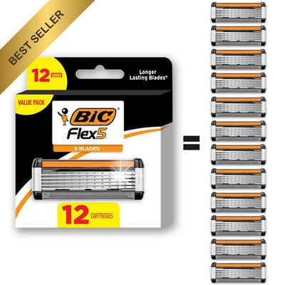 BIC Flex 5 Men's Refillable Razor 12 Cartridges 5 Blade Replacement Refills