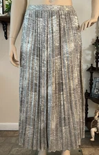 H By Halston Gold Foiled Pleated Pull On Lined Long Maxi Skirt Sz Large New
