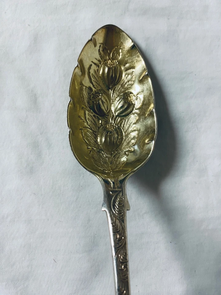 English Sterling Silver Berry Serving Repousse Spoon Set Etched Embossed - Image 3 of 4