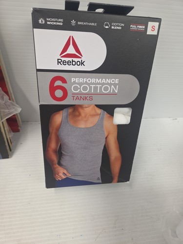 Reebok Moisture Wicking Breathable 6-Pack Cotton Tank Shirt S Gray/White/black