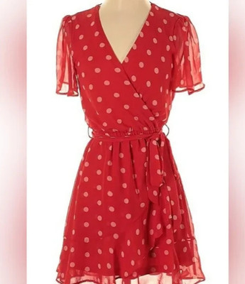 Francesca's Mi Ami Red and White Polka Dot Wrap Dress Size XXS New