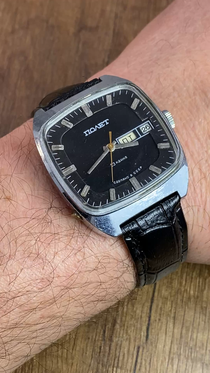 Poljot Black Automatic 23j vintage Soviet Era mens wristwatch USSR