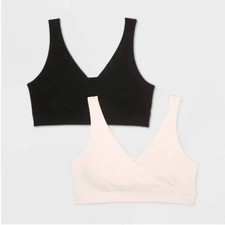 Auden size MEDIUM Nursing 2pk Pull-Over Seamless Sleep Bra - Black Soft Petal
