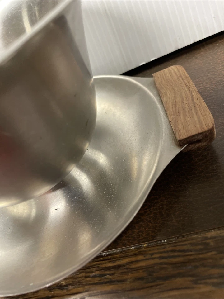 Salsa de acero inoxidable vintage con plato de goteo asas de madera 18-8 Japón Foto 4 de 4