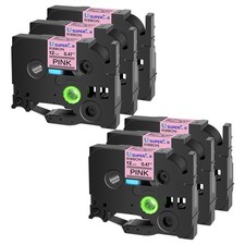 6-Pack TZE-RE31 12mm Black on Pink-Brother Compatible Decorative Label Ribbon